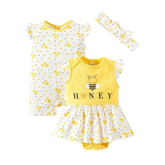 3PCS Baby Girl Cotton Onesie Set with Butterfly Bow