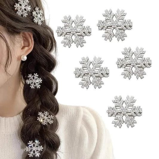 5-Pack Rhinestone Snowflake Hair Clips for Holidays