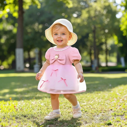 Baby Girl Knitted Mesh Bow Summer Dress