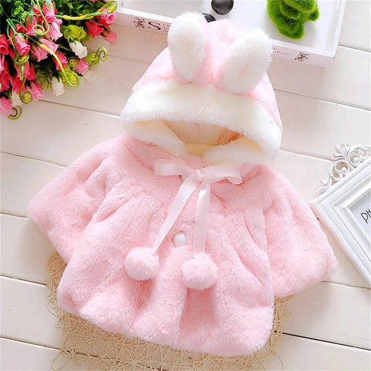 Baby Wool Hooded Jacket with Rabbit Ears (0–3 Years)