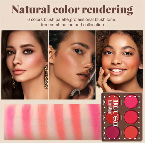 6-Color Waterproof Matte Blush Palette – Buildable Coverage, Long-Lasting & Natural Finish