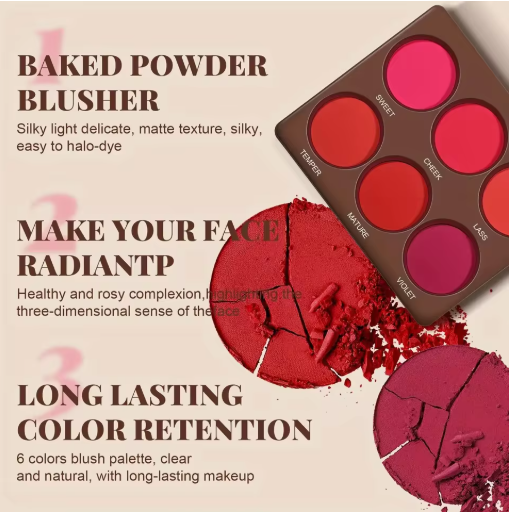 6-Color Waterproof Matte Blush Palette – Buildable Coverage, Long-Lasting & Natural Finish