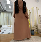 Modern Long Arabic Dress for Women – 2025 Muslim Maxi with Collar, Buttoned, Solid Color