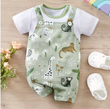 IURNXB Baby Boy Zoo Animal Romper – Faux Two-Piece Short Sleeve Bodysuit for Newborns (0–12 Months)