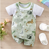 IURNXB Baby Boy Zoo Animal Romper – Faux Two-Piece Short Sleeve Bodysuit for Newborns (0–12 Months)