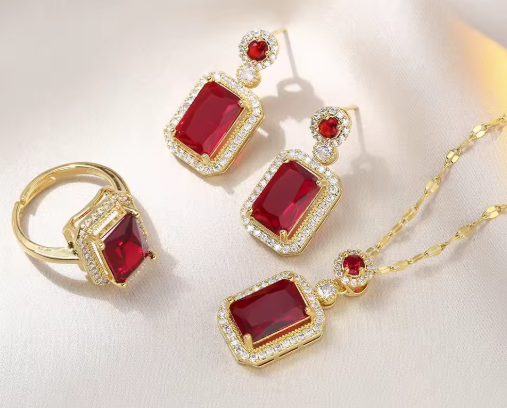 Emerald Perfume Bottle Jewelry Set – 3-Piece Necklace, Earrings & Ring | Elegant Wedding, Banquet & Birthday Gift for Women
