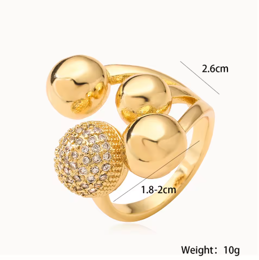 2025 Geometric Ball Ring for Women – Silver/Gold High Polish Zircon Copper Ring | Unique Fashion Jewelry