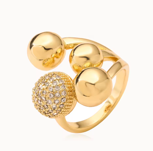 2025 Geometric Ball Ring for Women – Silver/Gold High Polish Zircon Copper Ring | Unique Fashion Jewelry