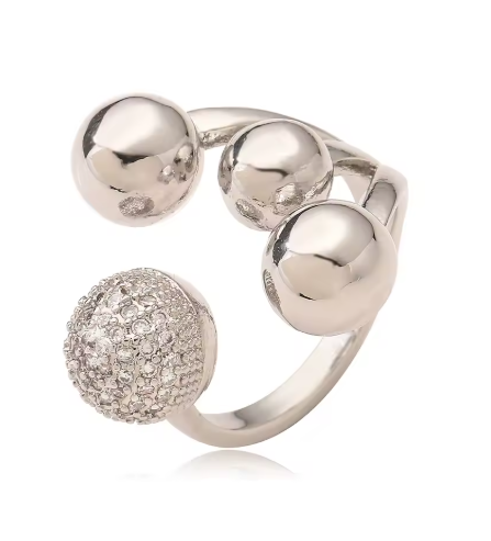 2025 Geometric Ball Ring for Women – Silver/Gold High Polish Zircon Copper Ring | Unique Fashion Jewelry