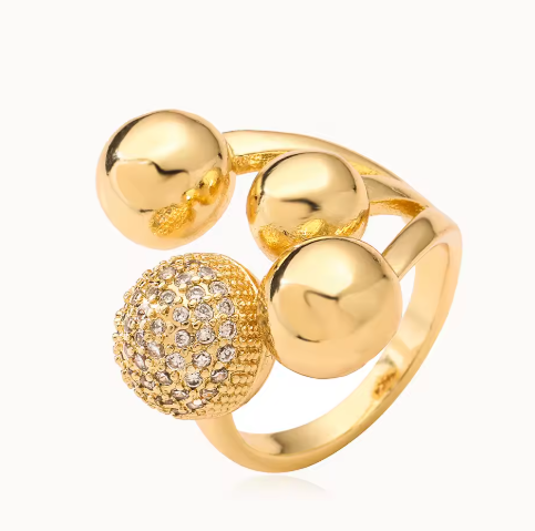 2025 Geometric Ball Ring for Women – Silver/Gold High Polish Zircon Copper Ring | Unique Fashion Jewelry