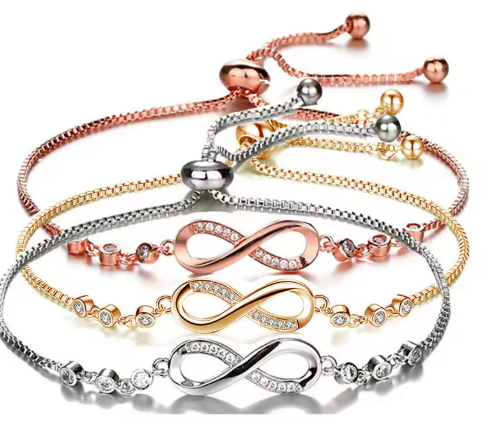 Adjustable Infinity Bracelet for Women – Crystal Figure 8 Design with Micro-Inset Zircon | Elegant Hand Jewelry