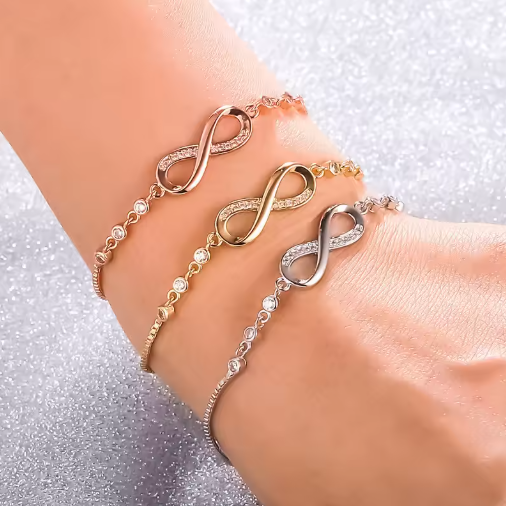 Adjustable Infinity Bracelet for Women – Crystal Figure 8 Design with Micro-Inset Zircon | Elegant Hand Jewelry