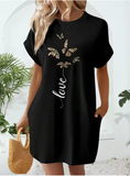 Nice-forever Women's Summer Classic Black Printed Dress – Elegant & Casual Short Sleeve Dress MY653