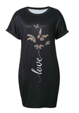 Nice-forever Women's Summer Classic Black Printed Dress – Elegant & Casual Short Sleeve Dress MY653