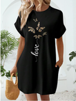 Nice-forever Women's Summer Classic Black Printed Dress – Elegant & Casual Short Sleeve Dress MY653
