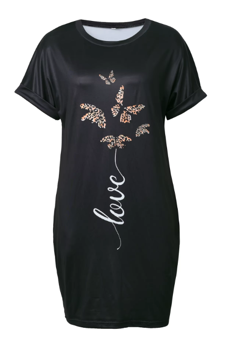 Nice-forever Women's Summer Classic Black Printed Dress – Elegant & Casual Short Sleeve Dress MY653