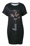 Nice-forever Women's Summer Classic Black Printed Dress – Elegant & Casual Short Sleeve Dress MY653