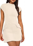 Summer 2025 Women's Casual Slim Fit Mini Dress – Short Sleeve Empire Waist Bodysuit Style