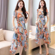 Elegant Floral Maxi Dress for Women – Short Sleeve, Slim Fit, Irregular Hem – Silhouette-Enhancing Summer Gown