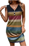 Women’s Summer Striped Sleeveless Mini Dress – V-Neck Button Front, Casual & Party Style