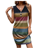 Women’s Summer Striped Sleeveless Mini Dress – V-Neck Button Front, Casual & Party Style