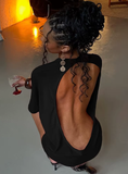 Women’s Solid Backless Mini Dress – Summer Chic, Half Sleeve, Body-Shaping Party Dress