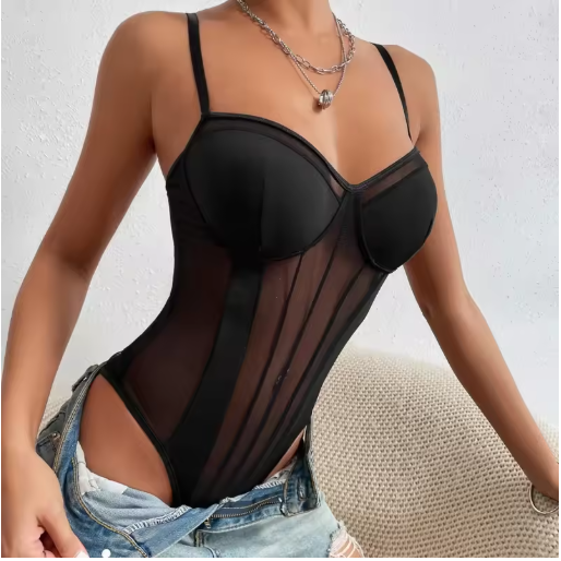 Women’s Sexy Deep V-Neck Bodysuit – Shaping Lingerie with Padded Bra