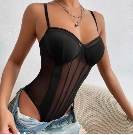 Women’s Sexy Deep V-Neck Bodysuit – Shaping Lingerie with Padded Bra