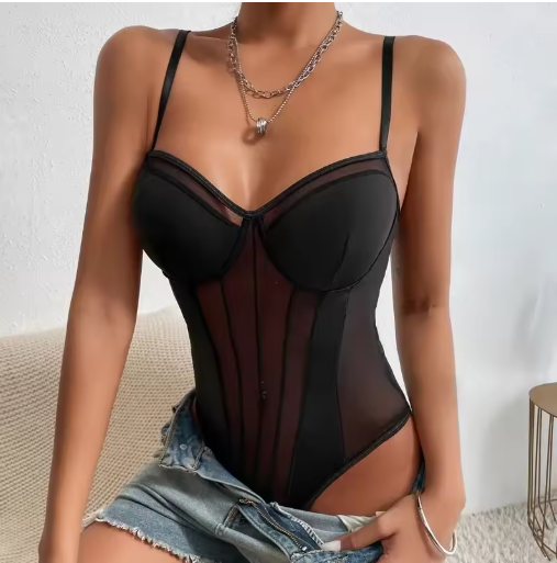 Women’s Sexy Deep V-Neck Bodysuit – Shaping Lingerie with Padded Bra