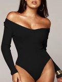 Women’s Long Sleeve Knitted Bodysuit – Slim Fit Bandage Style Romper