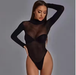 Women’s Sexy Black Turtleneck Bodysuit – Sheer Hollow Out Long Sleeve Party Romper