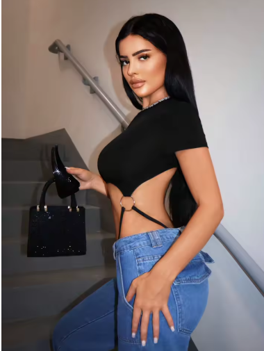 Women’s Y2K Black Bodysuit – Slim Fit O-Neck Summer Jumpsuit