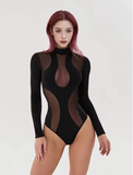 Women’s Sexy Lace Mesh Jumpsuit – High Waist Long Sleeve One-Piece