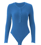 Women’s Sexy Long Sleeve Bodysuit – Button-Up Round Neck Clubwear