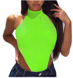 Sexy Women's Halter Bodysuit – High Cut, Sleeveless, Solid Color Leotard Top – Summer Fashion Bodycon One-Piece