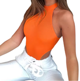 Sexy Women's Halter Bodysuit – High Cut, Sleeveless, Solid Color Leotard Top – Summer Fashion Bodycon One-Piece