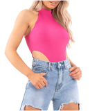 Sexy Women's Halter Bodysuit – High Cut, Sleeveless, Solid Color Leotard Top – Summer Fashion Bodycon One-Piece