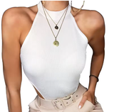 Sexy Women's Halter Bodysuit – High Cut, Sleeveless, Solid Color Leotard Top – Summer Fashion Bodycon One-Piece