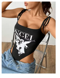 Women's Sleeveless Lace-Up Bodysuit with Bow and Letter Print – Summer Streetwear