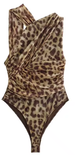 HXAO Women's Leopard Mesh Bodysuit – Asymmetrical Sleeveless Backless Thong One-Piece