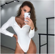 Women’s Ribbed Knit Bodysuit with Long Sleeves – Slim Fit V-Neck