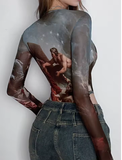 Rockmore Vintage Mesh Bodysuit with Lace, Bow & Long Sleeves