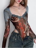 Rockmore Vintage Mesh Bodysuit with Lace, Bow & Long Sleeves