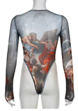 Rockmore Vintage Mesh Bodysuit with Lace, Bow & Long Sleeves