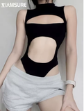 IAMSURE Sleeveless Hollow-Out Bodysuit – Slim Fit Clubwear for Women