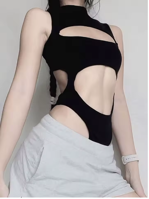 IAMSURE Sleeveless Hollow-Out Bodysuit – Slim Fit Clubwear for Women