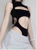 IAMSURE Sleeveless Hollow-Out Bodysuit – Slim Fit Clubwear for Women