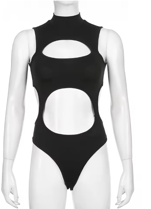 IAMSURE Sleeveless Hollow-Out Bodysuit – Slim Fit Clubwear for Women
