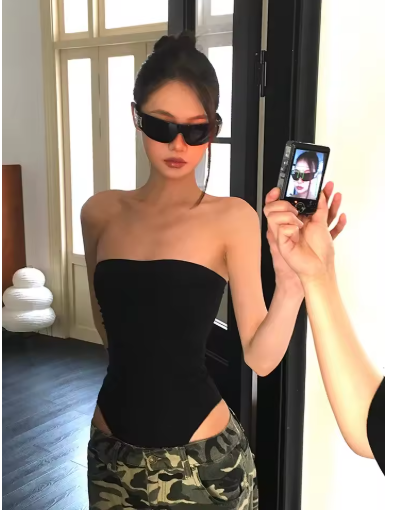 Women’s Seamless Bandeau Bodysuit with Ruched Bust Detail
