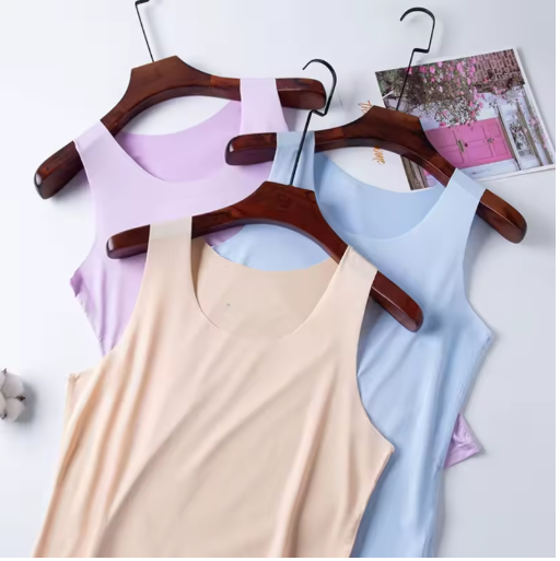 Women's Ice Silk Seamless Tank Top – Basic Sleeveless O-Neck Racerback Vest – Lightweight Solid Color Undershirt for Yoga & Everyday Wear